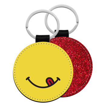 Χαμόγελο , Μπρελόκ Δερματίνη, στρογγυλό ΚΟΚΚΙΝΟ (5cm)