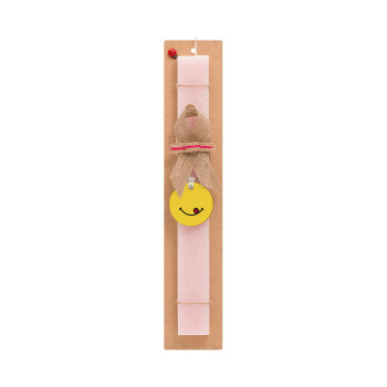 Χαμόγελο , Easter Set, wooden keychain & scented flat Easter candle (30cm) (PINK)