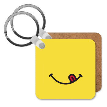 Χαμόγελο , Μπρελόκ Ξύλινο τετράγωνο MDF