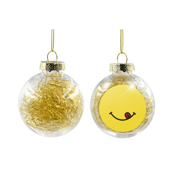 Χαμόγελο , Χριστουγεννιάτικη μπάλα δένδρου διάφανη με χρυσό γέμισμα 8cm