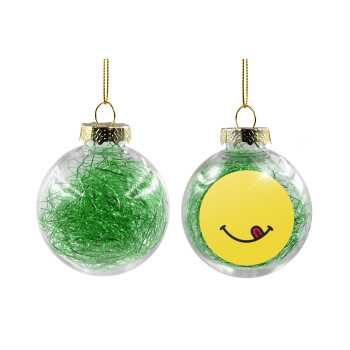 Χαμόγελο , Transparent Christmas tree ball ornament with green filling 8cm
