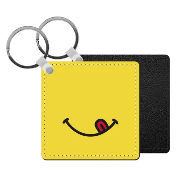 Χαμόγελο , Μπρελόκ Δερματίνη, τετράγωνο ΜΑΥΡΟ (5x5cm)