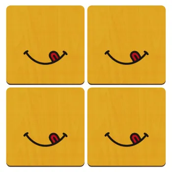 Χαμόγελο , ΣΕΤ x4 Σουβέρ ξύλινα τετράγωνα plywood (9cm)