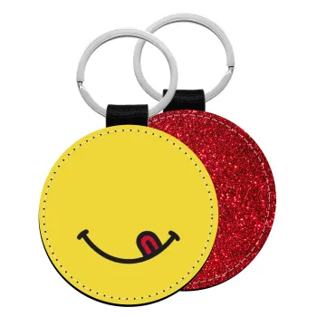 Χαμόγελο , Μπρελόκ Δερματίνη, στρογγυλό ΚΟΚΚΙΝΟ (5cm)