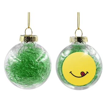 Χαμόγελο , Transparent Christmas tree ball ornament with green filling 8cm