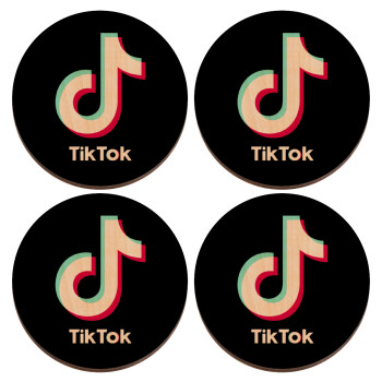 tik tok black, ΣΕΤ x4 Σουβέρ ξύλινα στρογγυλά plywood (9cm)