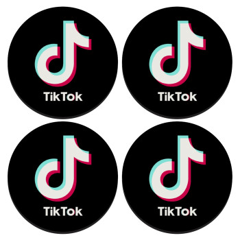tik tok black, SET of 4 round wooden coasters (9cm)