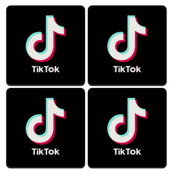 tik tok black, ΣΕΤ 4 Σουβέρ ξύλινα τετράγωνα (9cm)