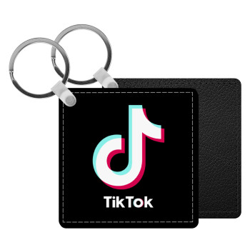 tik tok black, Μπρελόκ Δερματίνη, τετράγωνο ΜΑΥΡΟ (5x5cm)