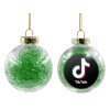 Transparent Christmas tree ball ornament with green filling 8cm