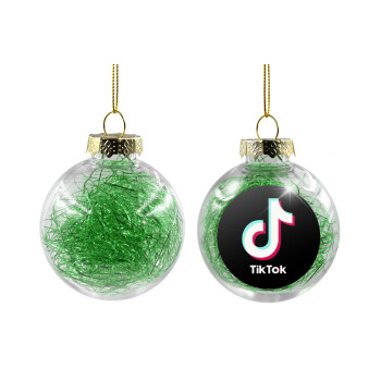 tik tok black, Transparent Christmas tree ball ornament with green filling 8cm