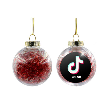 tik tok black, Χριστουγεννιάτικη μπάλα δένδρου διάφανη με κόκκινο γέμισμα 8cm
