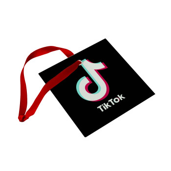 tik tok black, Christmas ornament, glass square ornament 9x9cm