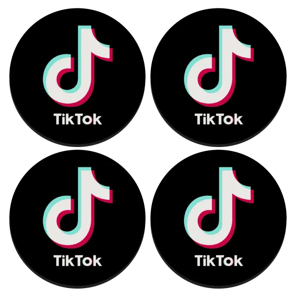 tik tok black — SET of 4 round wooden coasters (9cm)