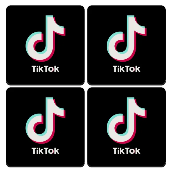 tik tok black — Set of 4 square wooden coasters (9cm)