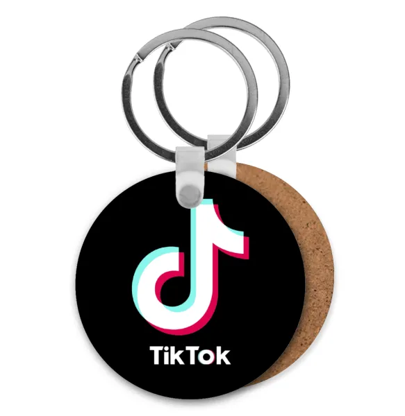 tik tok black — Round wooden MDF keychain, Ø5cm