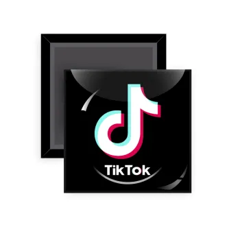 tik tok black, Μαγνητάκι ψυγείου τετράγωνο διάστασης 5x5cm
