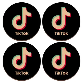 tik tok black, ΣΕΤ x4 Σουβέρ ξύλινα στρογγυλά plywood (9cm)