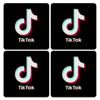 tik tok black, ΣΕΤ 4 Σουβέρ ξύλινα τετράγωνα (9cm)