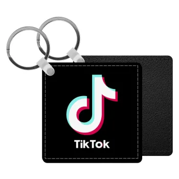 tik tok black, Μπρελόκ Δερματίνη, τετράγωνο ΜΑΥΡΟ (5x5cm)