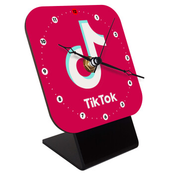 tik tok pink, Quartz Wooden table clock with hands (10cm)