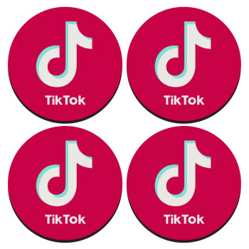 tik tok pink, SET of 4 round wooden coasters (9cm)