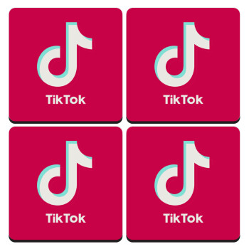 tik tok pink, ΣΕΤ 4 Σουβέρ ξύλινα τετράγωνα (9cm)