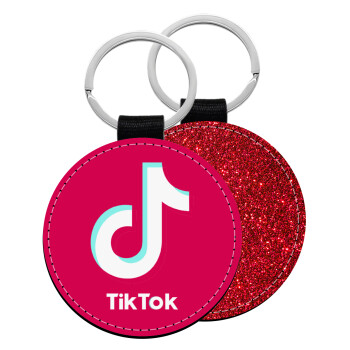 tik tok pink, Μπρελόκ Δερματίνη, στρογγυλό ΚΟΚΚΙΝΟ (5cm)