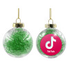 Transparent Christmas tree ball ornament with green filling 8cm