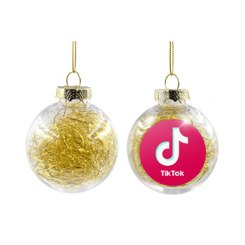 tik tok pink, Χριστουγεννιάτικη μπάλα δένδρου διάφανη με χρυσό γέμισμα 8cm
