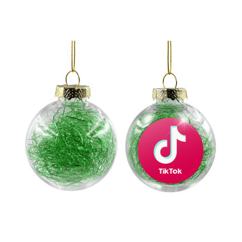 tik tok pink, Χριστουγεννιάτικη μπάλα δένδρου διάφανη με πράσινο γέμισμα 8cm