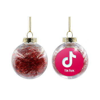 tik tok pink, Χριστουγεννιάτικη μπάλα δένδρου διάφανη με κόκκινο γέμισμα 8cm