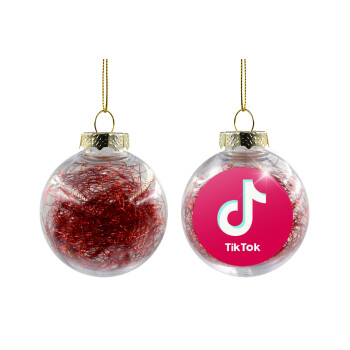 tik tok pink, Transparent Christmas tree ball ornament with red filling 8cm