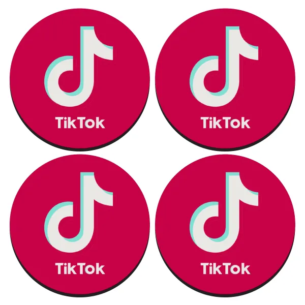 tik tok pink — ΣΕΤ 4 Σουβέρ ξύλινα στρογγυλά (9cm)