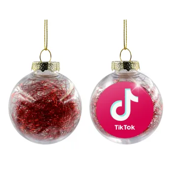 tik tok pink, Transparent Christmas tree ball ornament with red filling 8cm