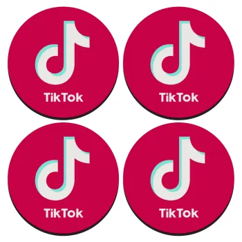 tik tok pink, SET of 4 round wooden coasters (9cm)