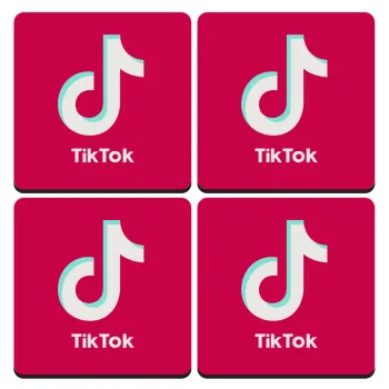 tik tok pink, ΣΕΤ 4 Σουβέρ ξύλινα τετράγωνα (9cm)