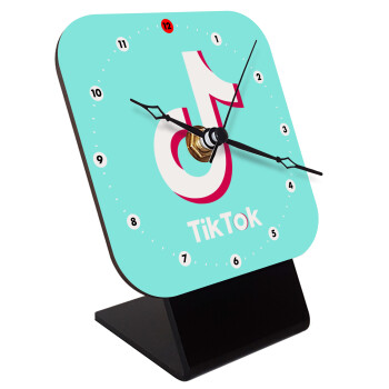 tik tok blue, Quartz Wooden table clock with hands (10cm)