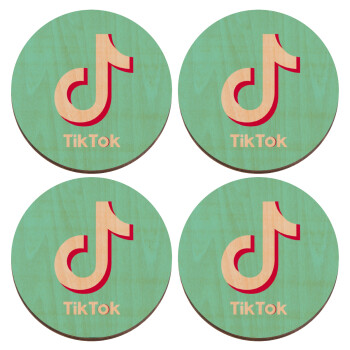 tik tok blue, ΣΕΤ x4 Σουβέρ ξύλινα στρογγυλά plywood (9cm)