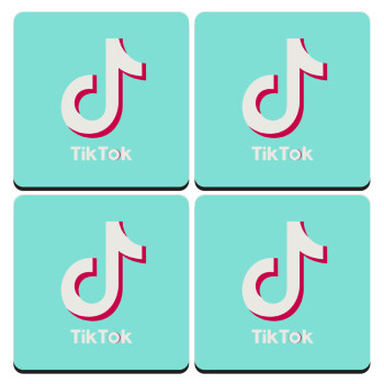 tik tok blue, ΣΕΤ 4 Σουβέρ ξύλινα τετράγωνα (9cm)