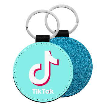 tik tok blue, Μπρελόκ Δερματίνη, στρογγυλό ΜΠΛΕ (5cm)