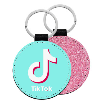 tik tok blue, Μπρελόκ Δερματίνη, στρογγυλό ΡΟΖ (5cm)