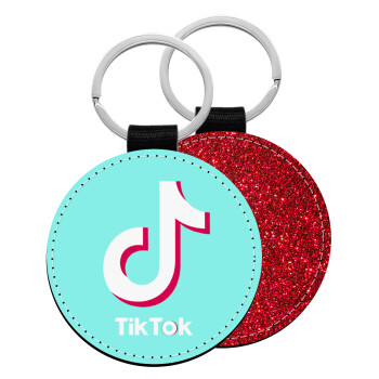 tik tok blue, Μπρελόκ Δερματίνη, στρογγυλό ΚΟΚΚΙΝΟ (5cm)