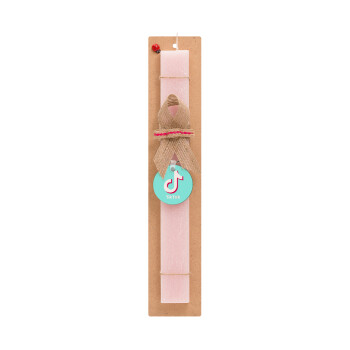 tik tok blue, Easter Set, wooden keychain & scented flat Easter candle (30cm) (PINK)