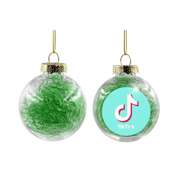tik tok blue, Χριστουγεννιάτικη μπάλα δένδρου διάφανη με πράσινο γέμισμα 8cm