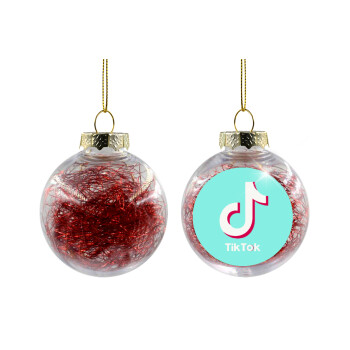 tik tok blue, Transparent Christmas tree ball ornament with red filling 8cm