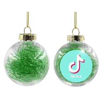 tik tok blue, Transparent Christmas tree ball ornament with green filling 8cm