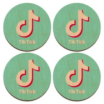 tik tok blue, ΣΕΤ x4 Σουβέρ ξύλινα στρογγυλά plywood (9cm)