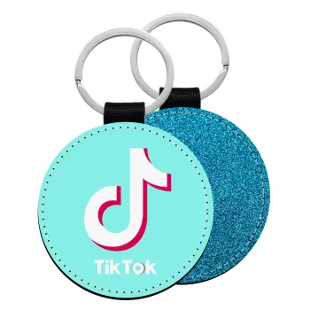 tik tok blue, Μπρελόκ Δερματίνη, στρογγυλό ΜΠΛΕ (5cm)