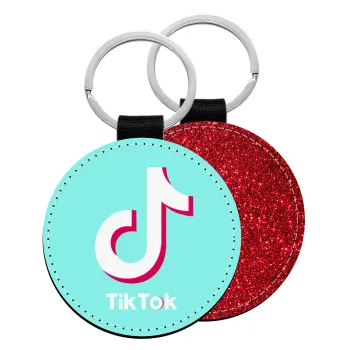 tik tok blue, Μπρελόκ Δερματίνη, στρογγυλό ΚΟΚΚΙΝΟ (5cm)